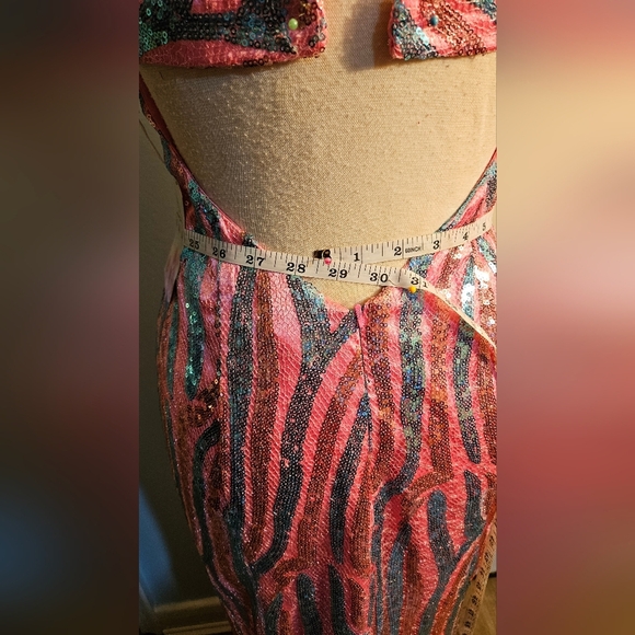 Elegant Multicolor Halter Sequined Maxi Dress. Backless. Size 8. Mermaid Style - Picture 8 of 11